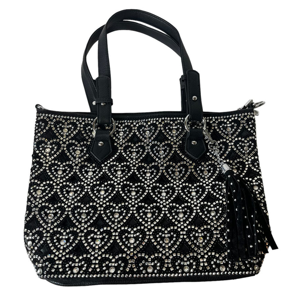 NWOT Diamond Rhinestone Heart Tote Purse Handbag